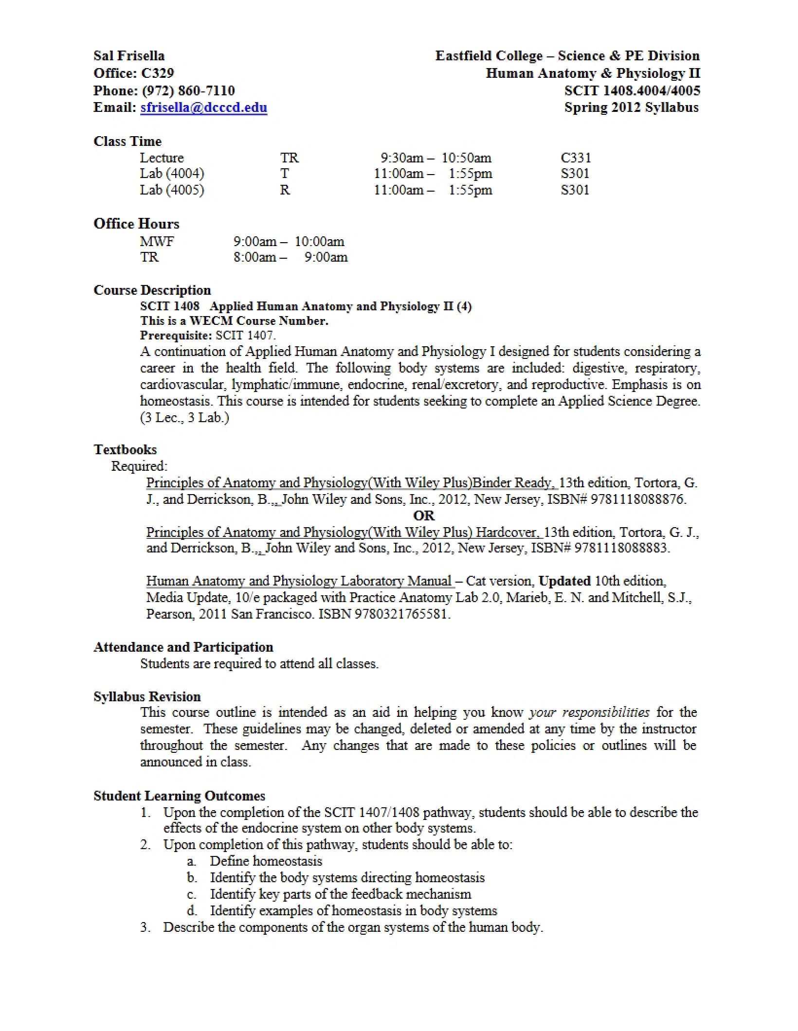 Applied Human Anatomy and Physiology II Syllabus - SCIT 1408