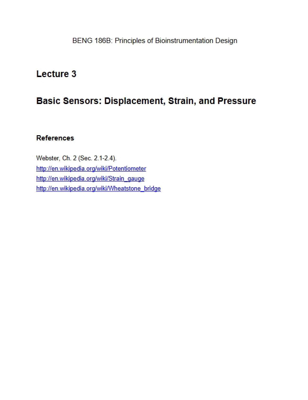 Pressure, Strain, and Displacement Basic Sensors