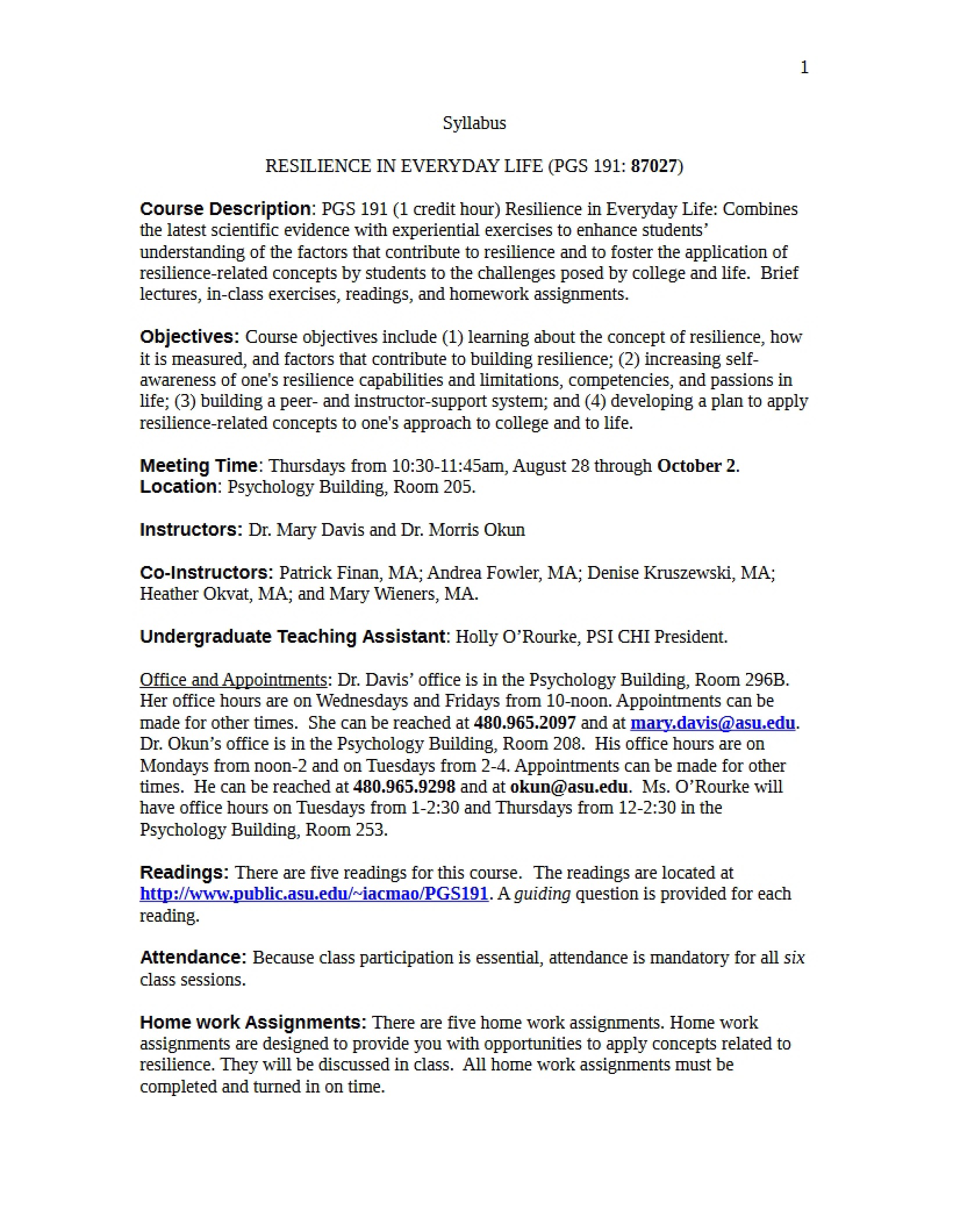 Syllabus Resilience In Everyday Life