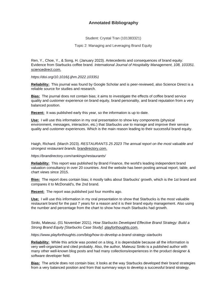 Annotated Bibliography Assignment