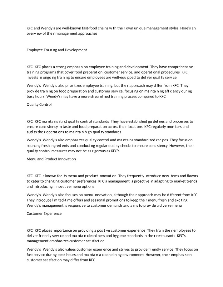 Comparison of Management Styles - KFC and Wendy's