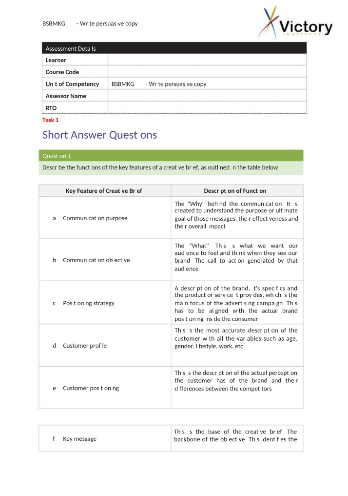 BSBMKG555 Task 1 Tertiary