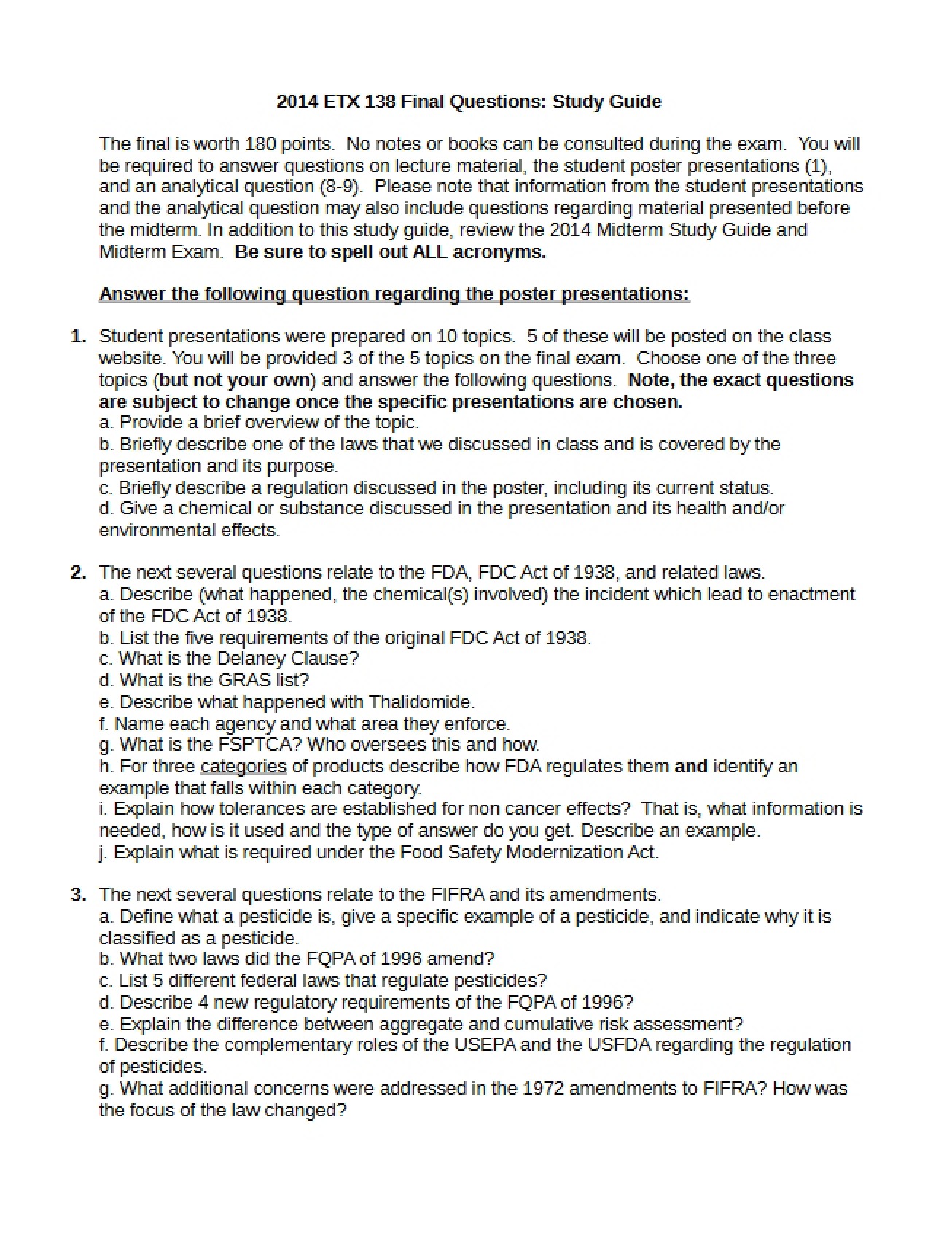 Final Preparation Questions for ETX 138 (2014)