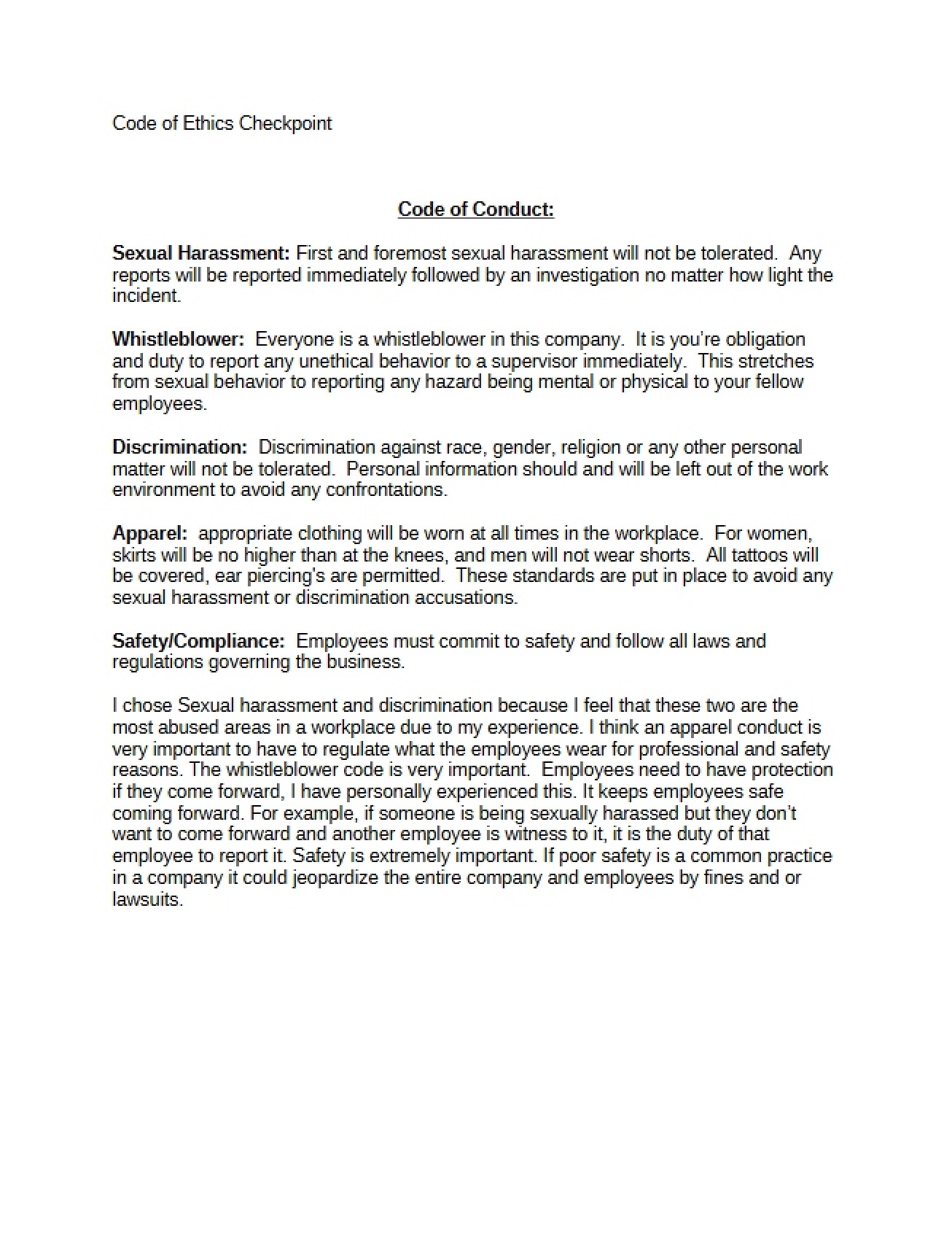 Conduct Code in Business