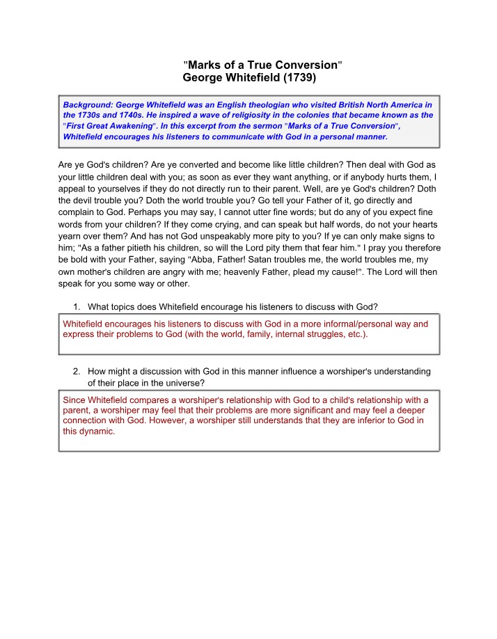 Analysis of Sermons by George Whitefield and Jonathan Edwards
