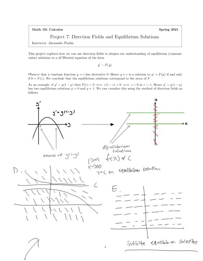 Equilibrium Solutions and Direction Fields