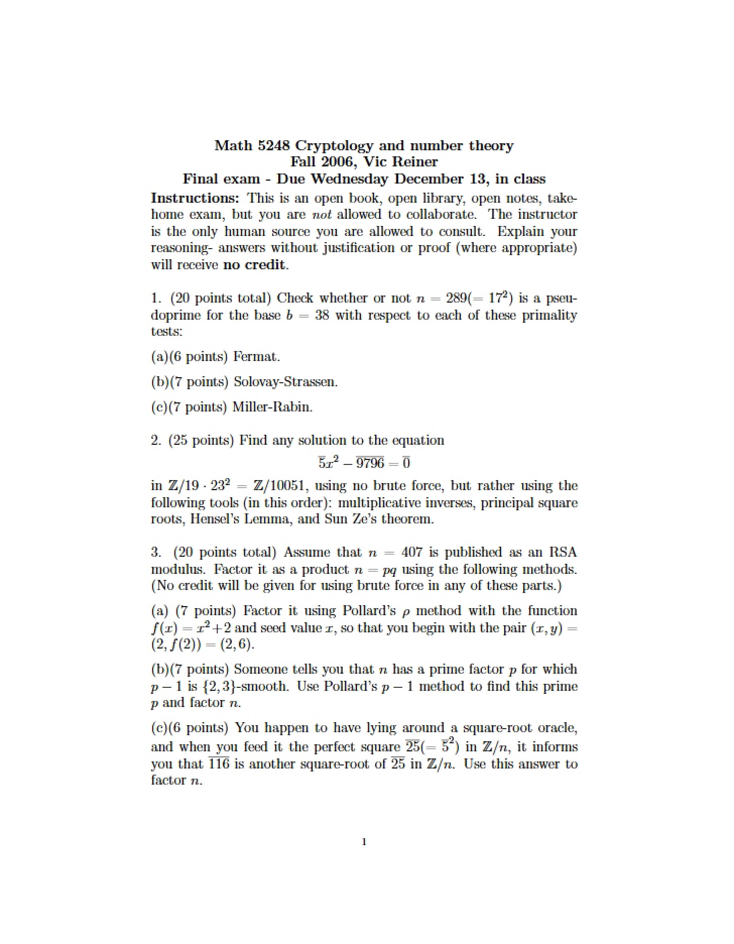 Final Examination for MATH 5248