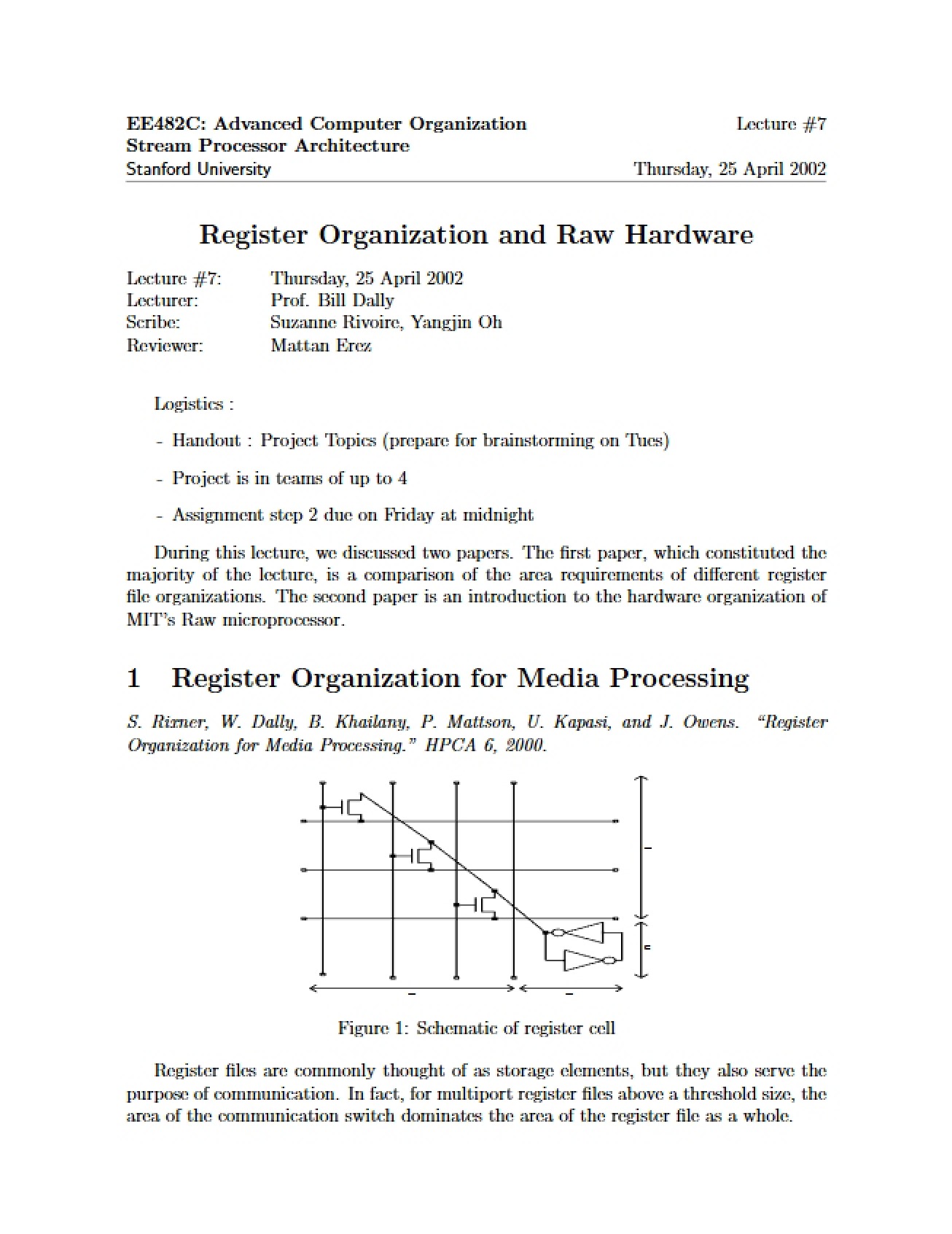 Hardware and Organization of Registers
