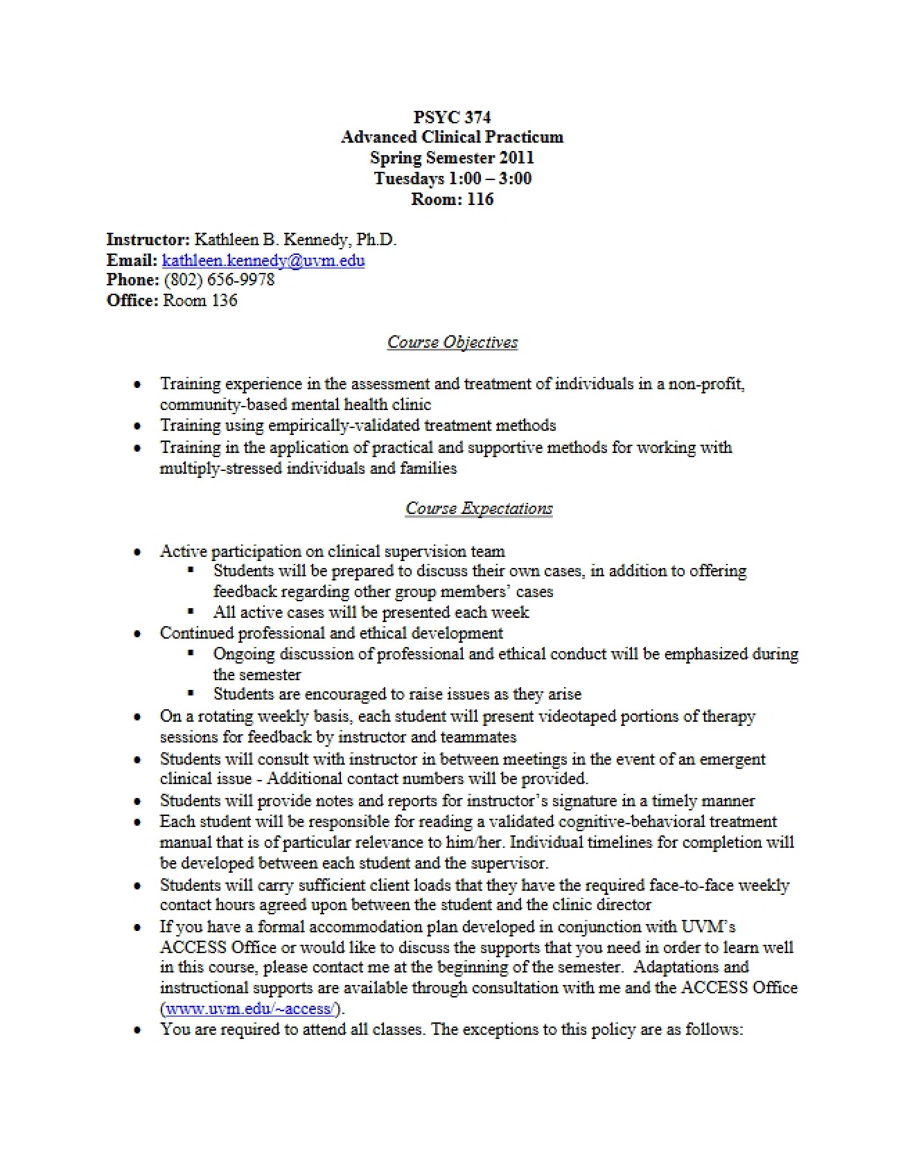 Clinical Practicum Class Syllabus