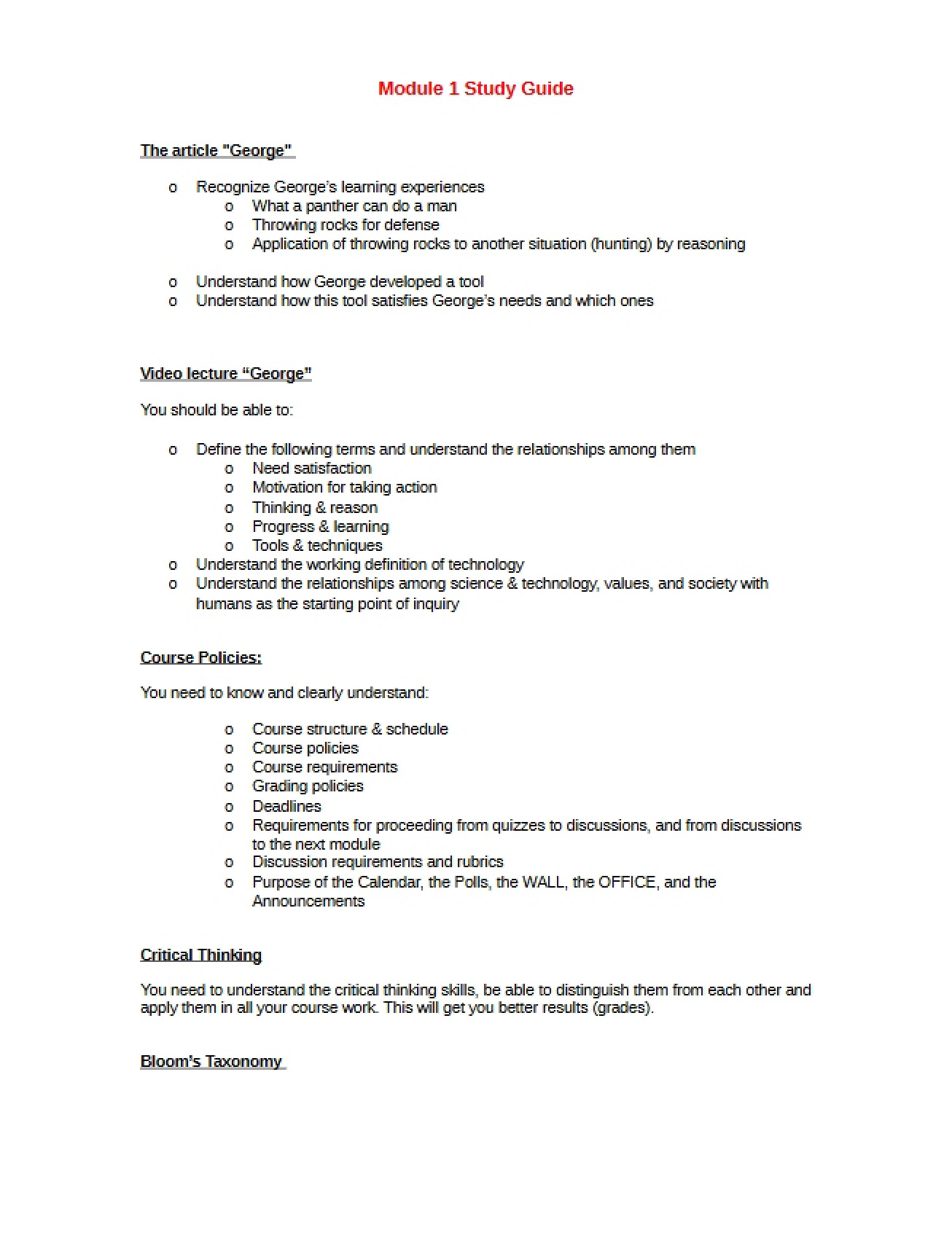 First Study Guide