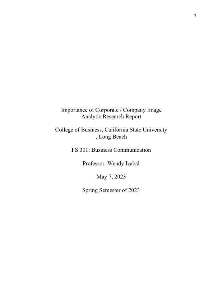 Analytic Research Report - Importance of Corporate Image