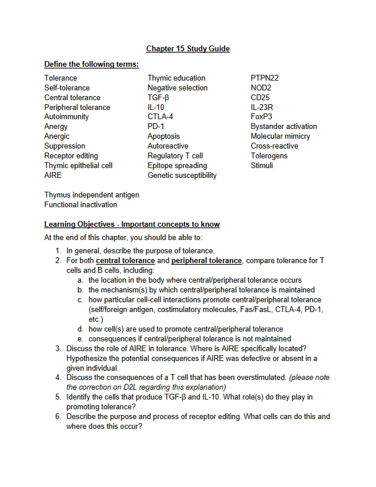 Study Guide for Chapter 15 2017