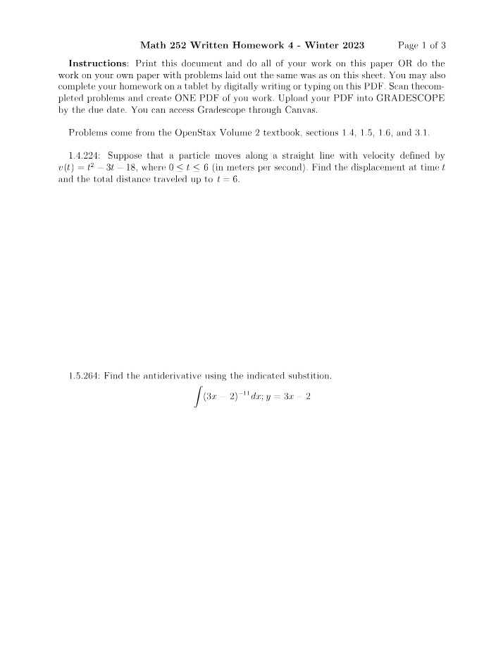 Written Homework 4 - Math 252 Winter 2023