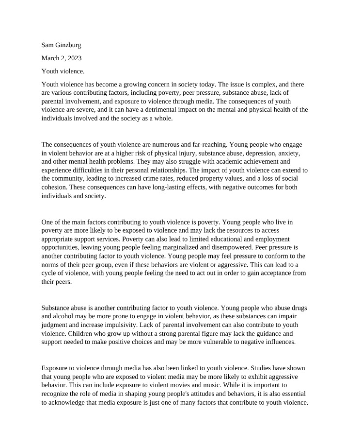 Youth Violence - Understanding and Addressing Causes