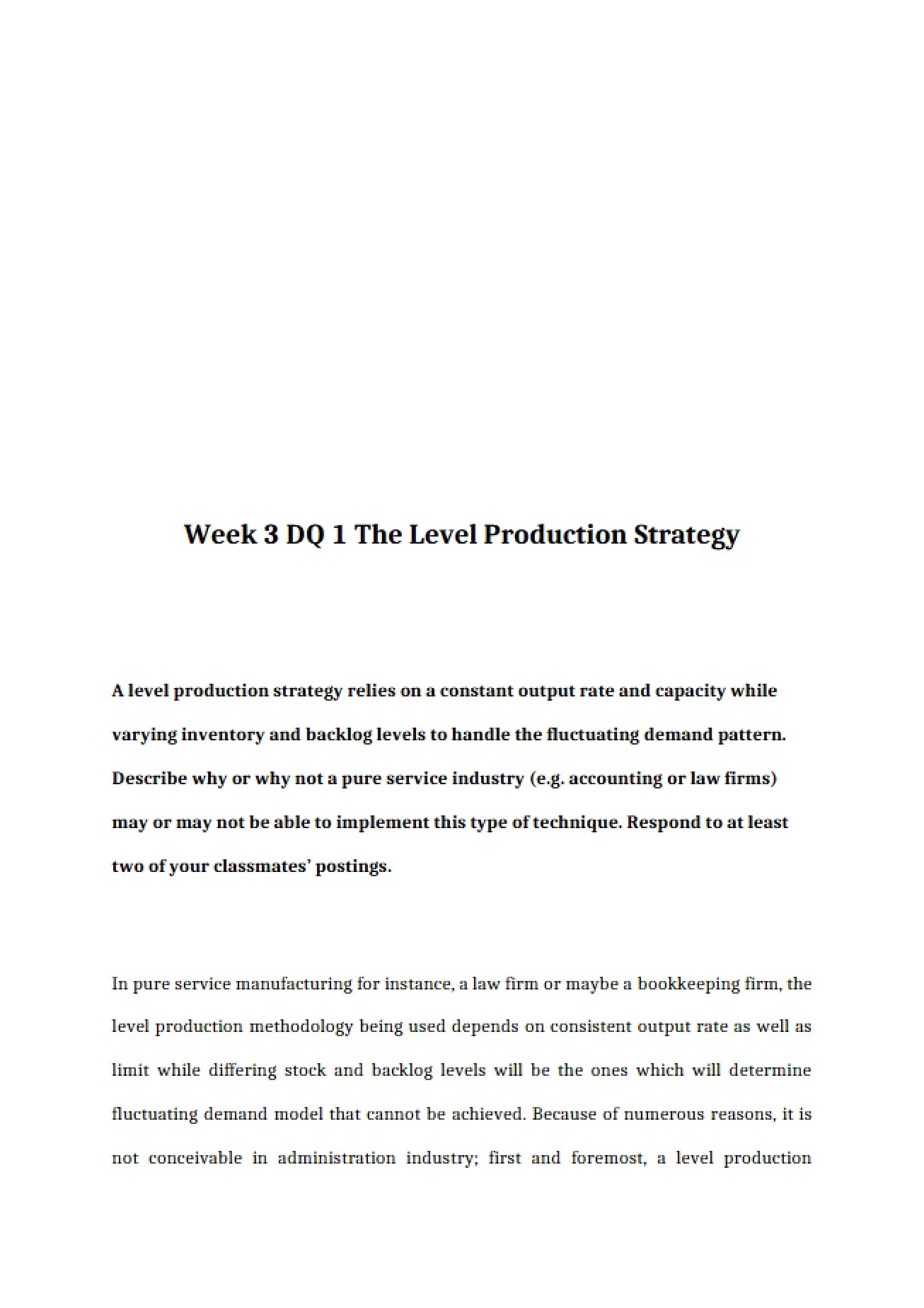 Level Production Strategy (Week 3 DQ 1)