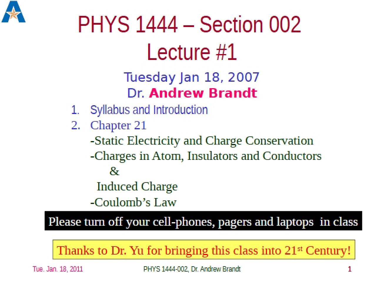 Lecture Notes for PHYS 1444