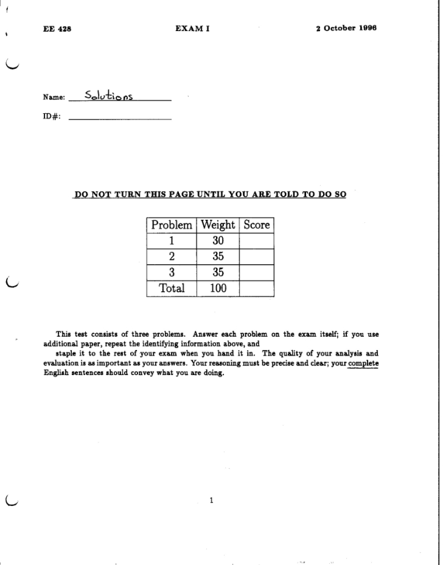 Fall 1996 Term Test 1