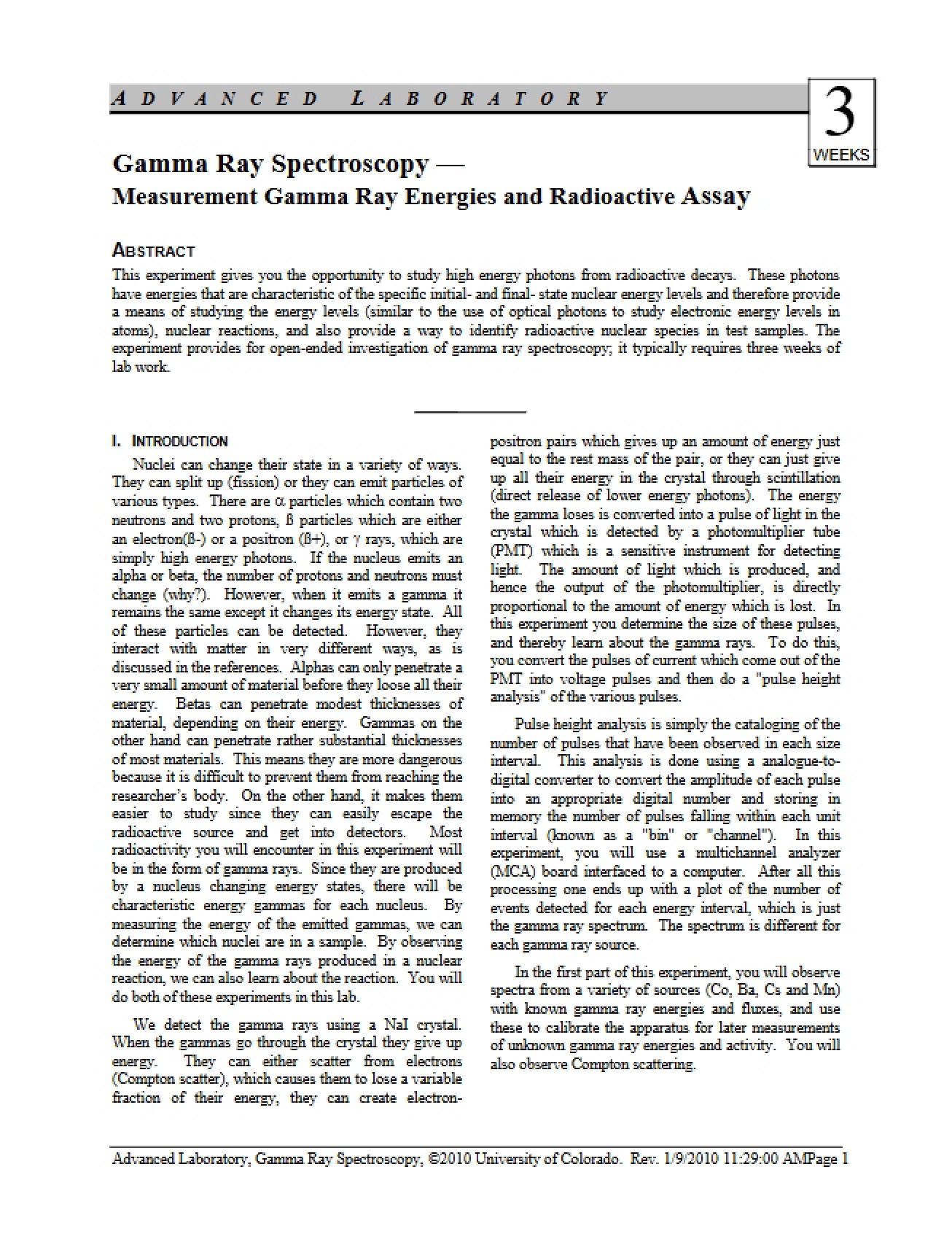 Gamma Ray Spectroscopy