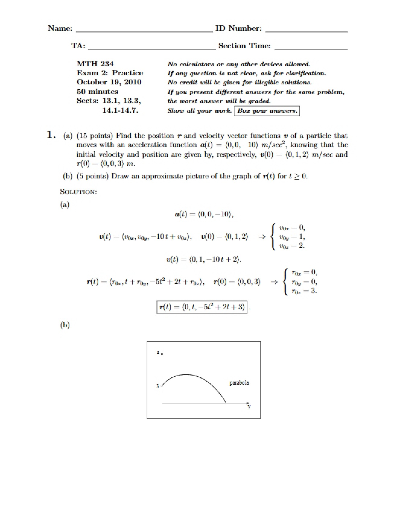 Practice for Exam Two
