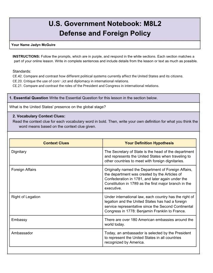 U.S. Government Notebook - Defense and Foreign Policy (M8L2)