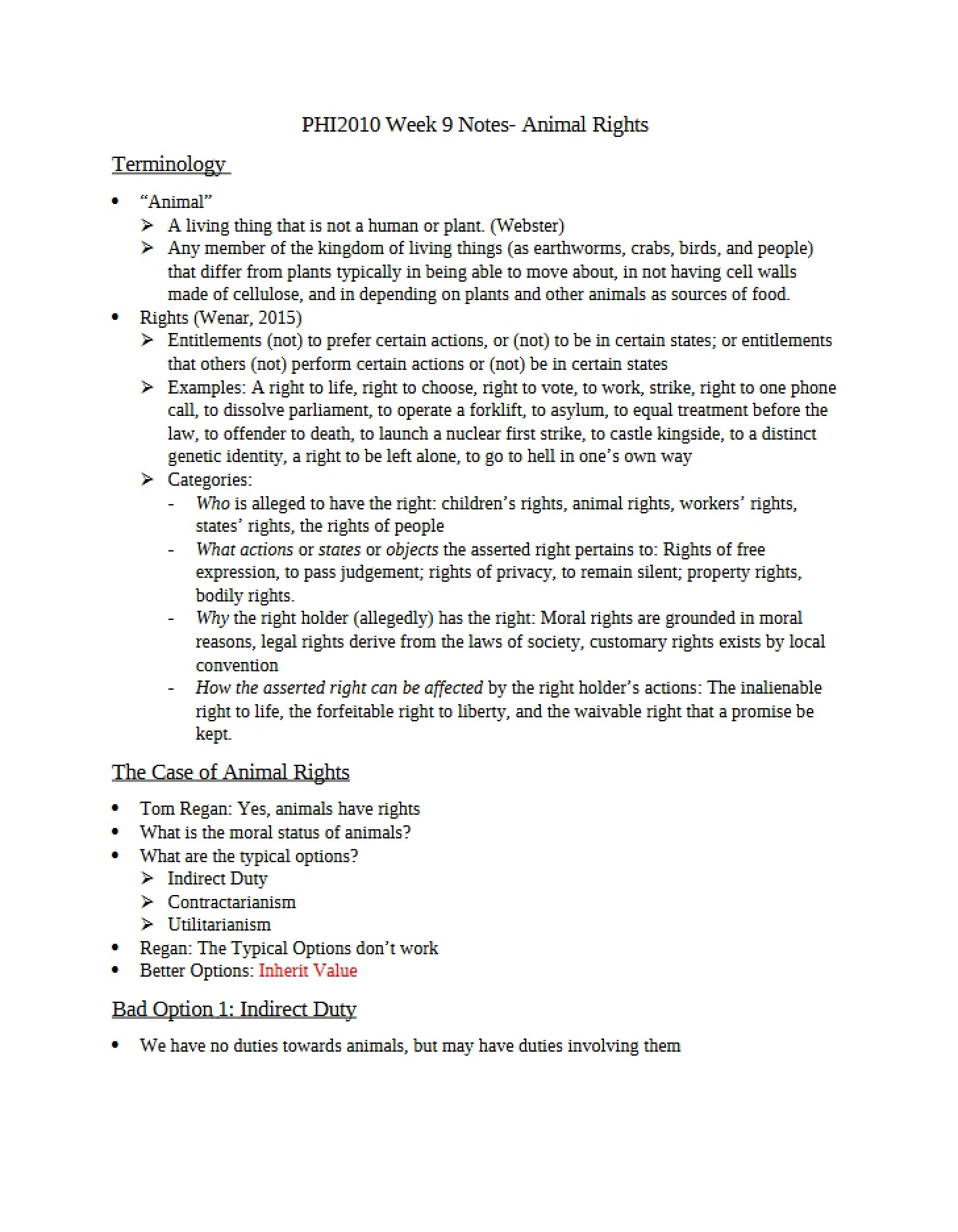 Animal Rights Week 9 Notes