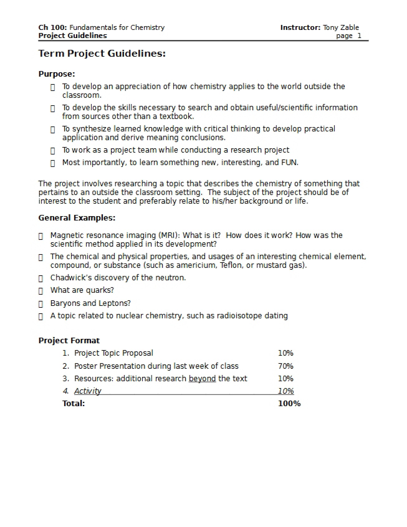 Guidelines for the Term Project