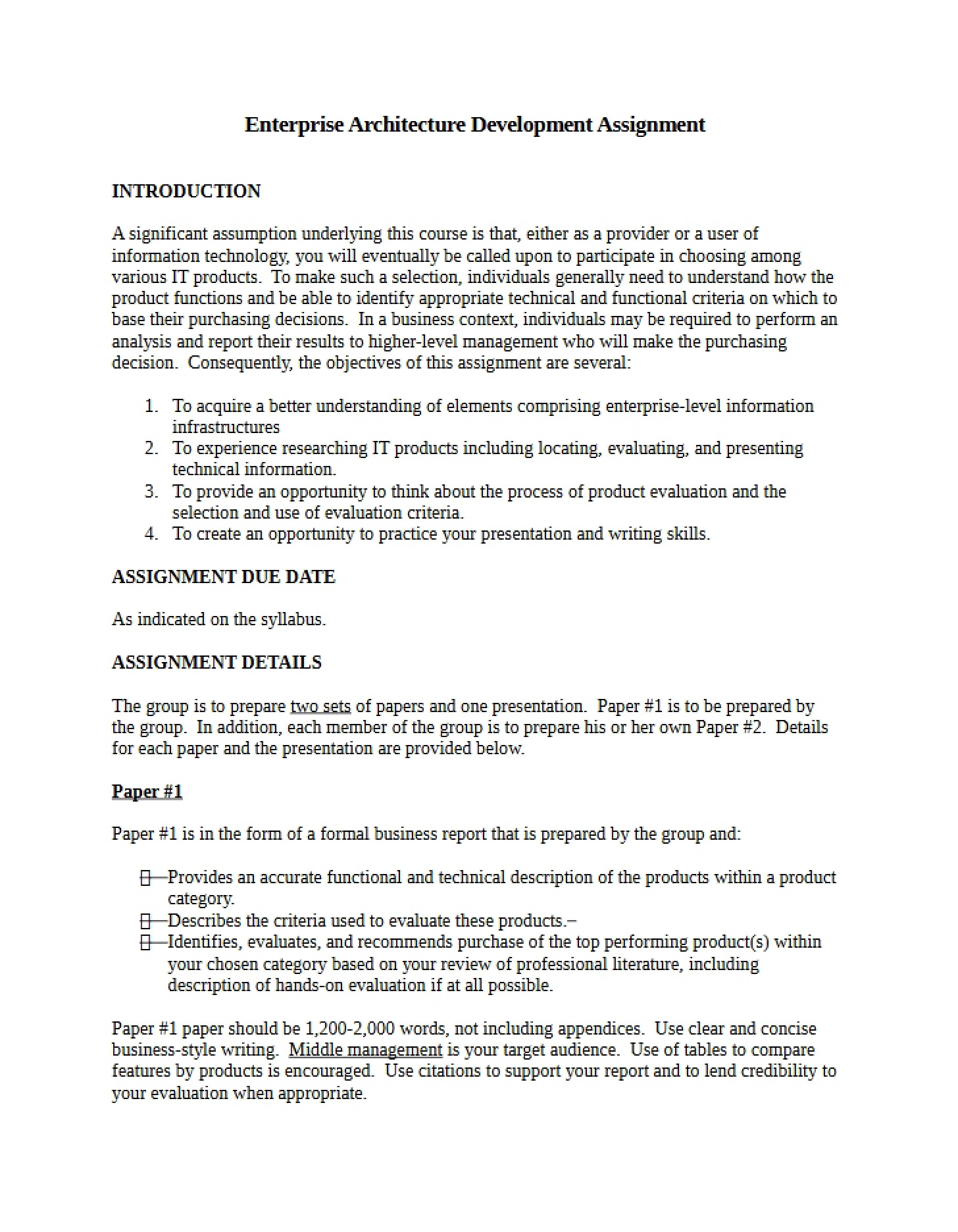 Assignment Developing Enterprise Architecture
