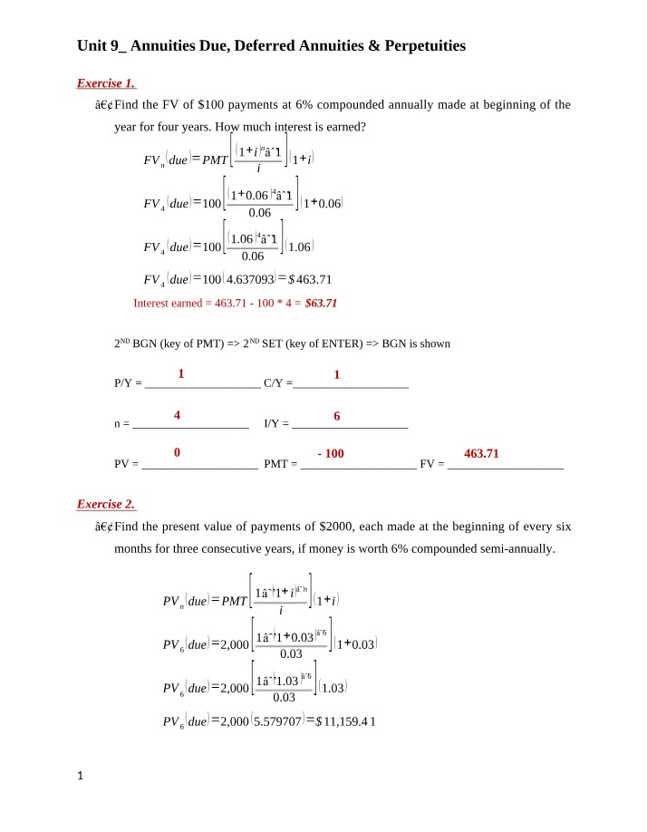 Answers to In-Class Exercises for Unit 9