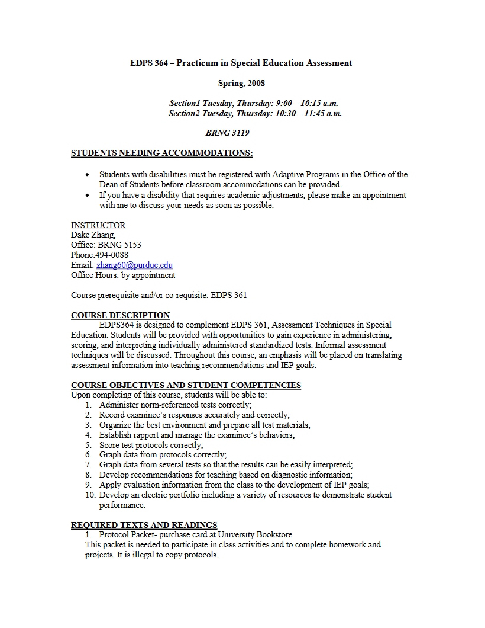 Syllabus - Practicum in Special Education Assessment