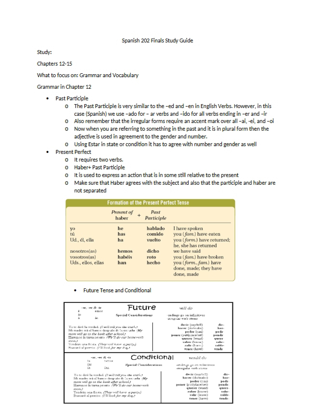 Final Review Elementary Spanish II
