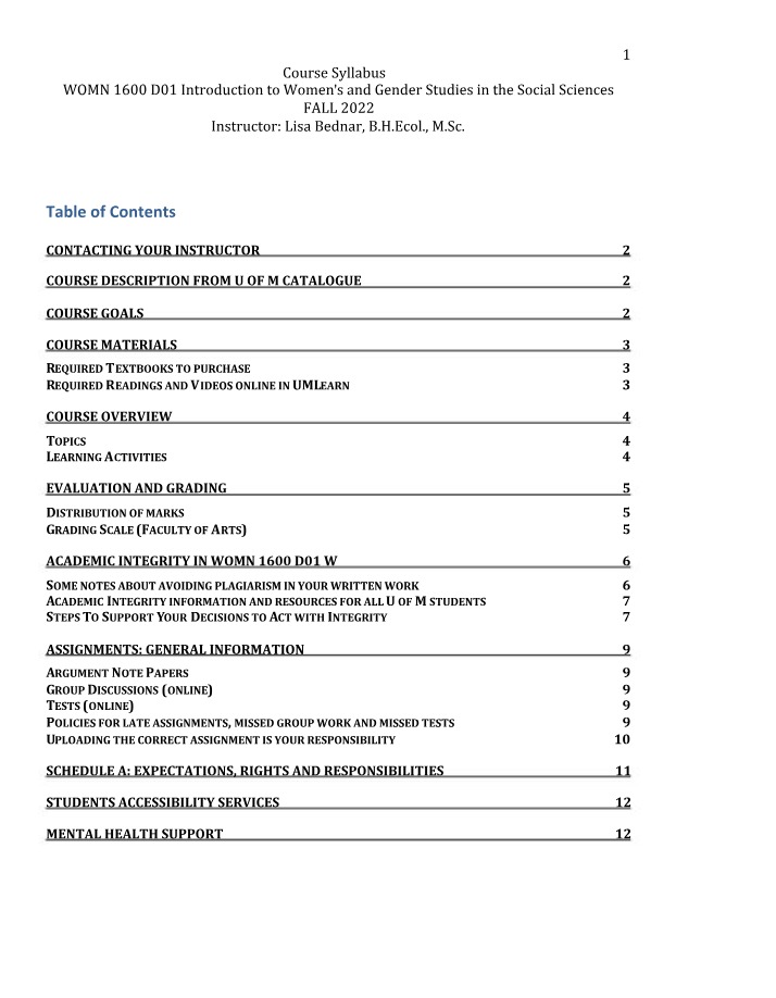 WOMN 1600 Syllabus - Fall 2022
