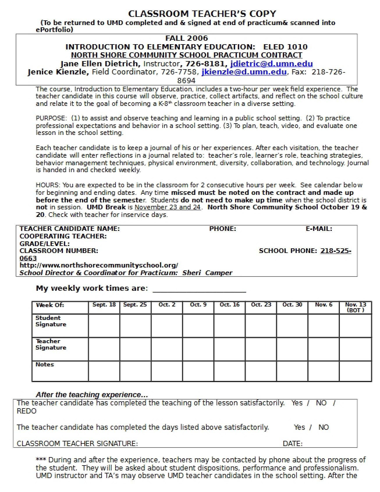 Contract for School Practicum