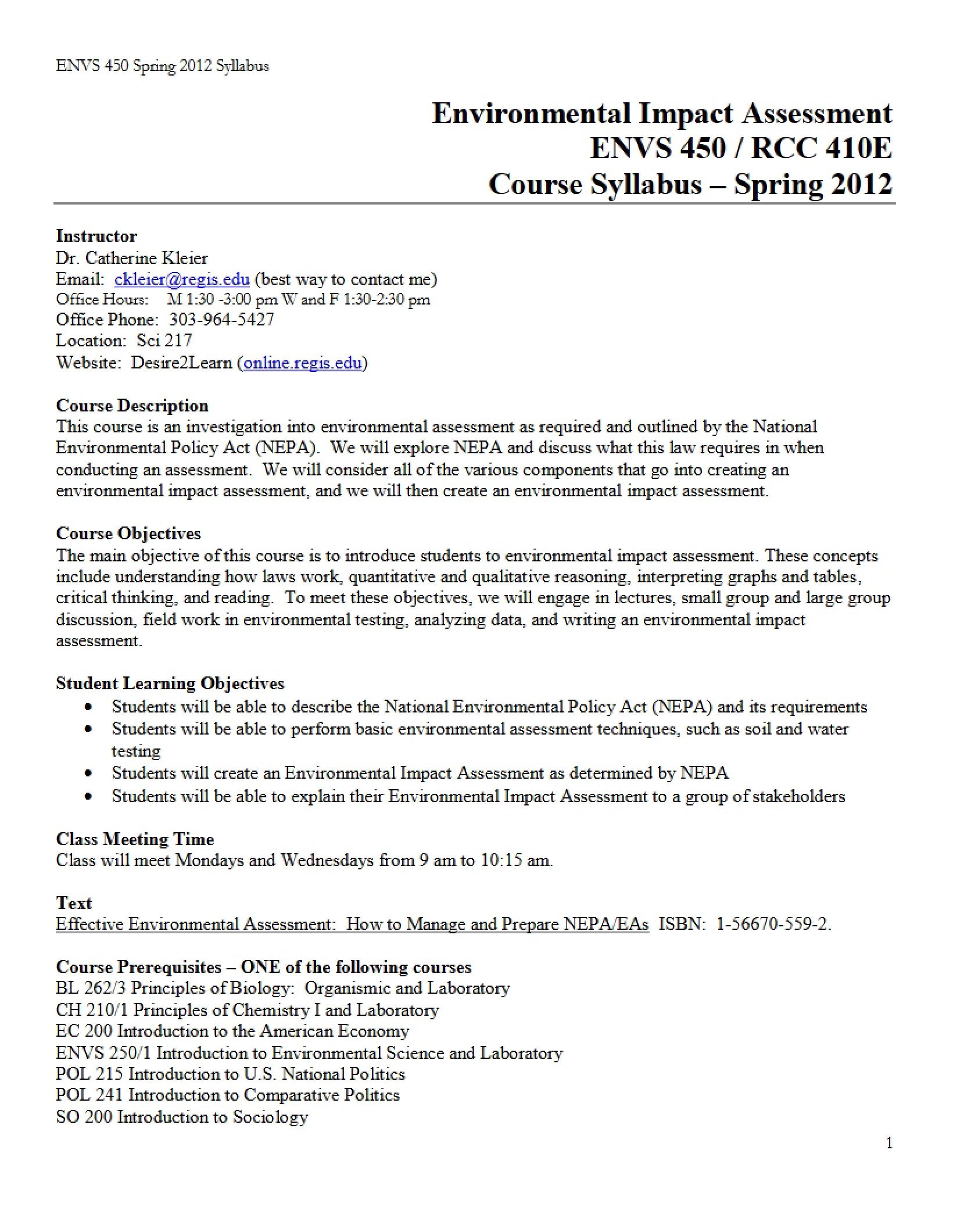 Environmental Impact Assessment Syllabus