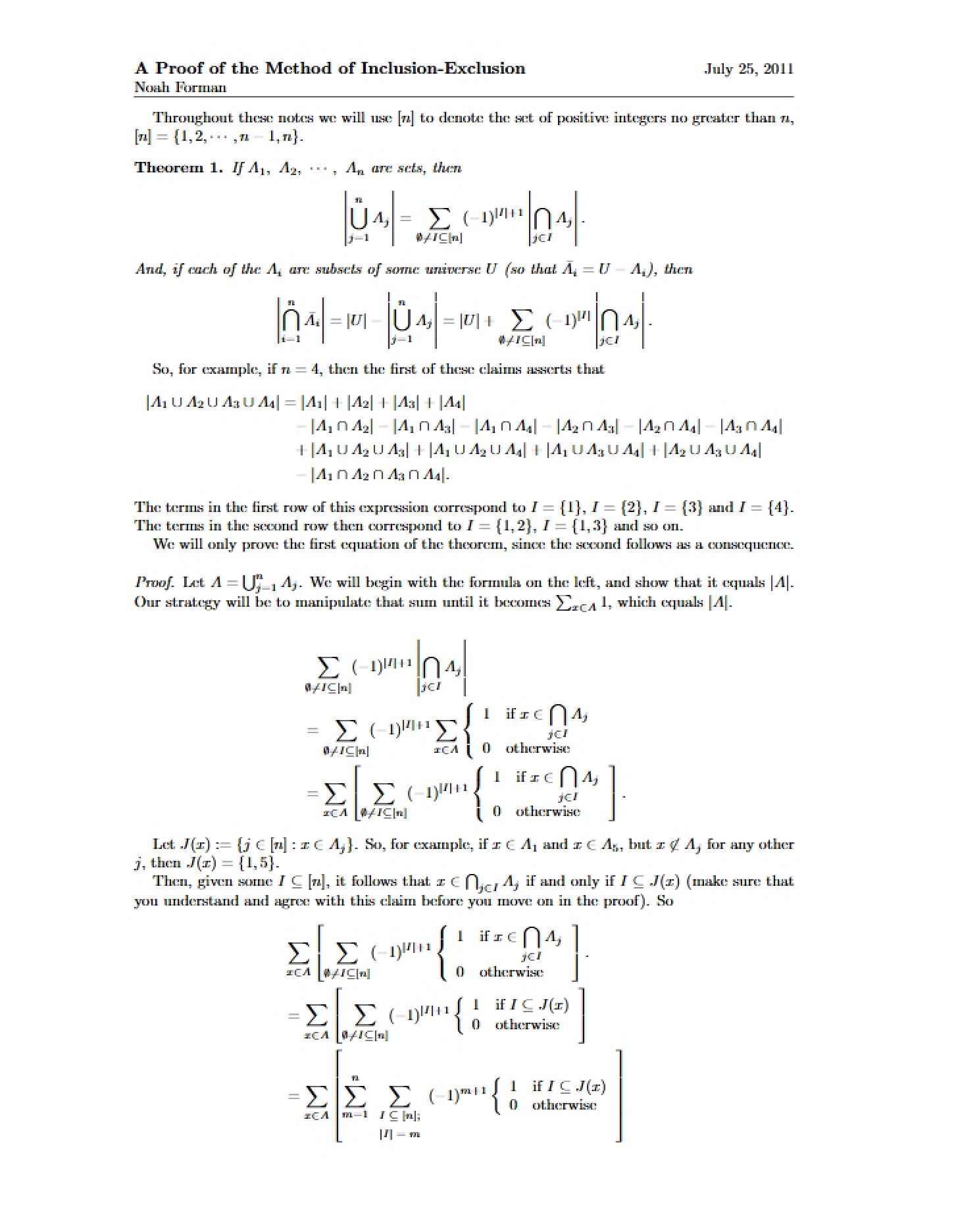 Method of Inclusion-Exclusion Proof