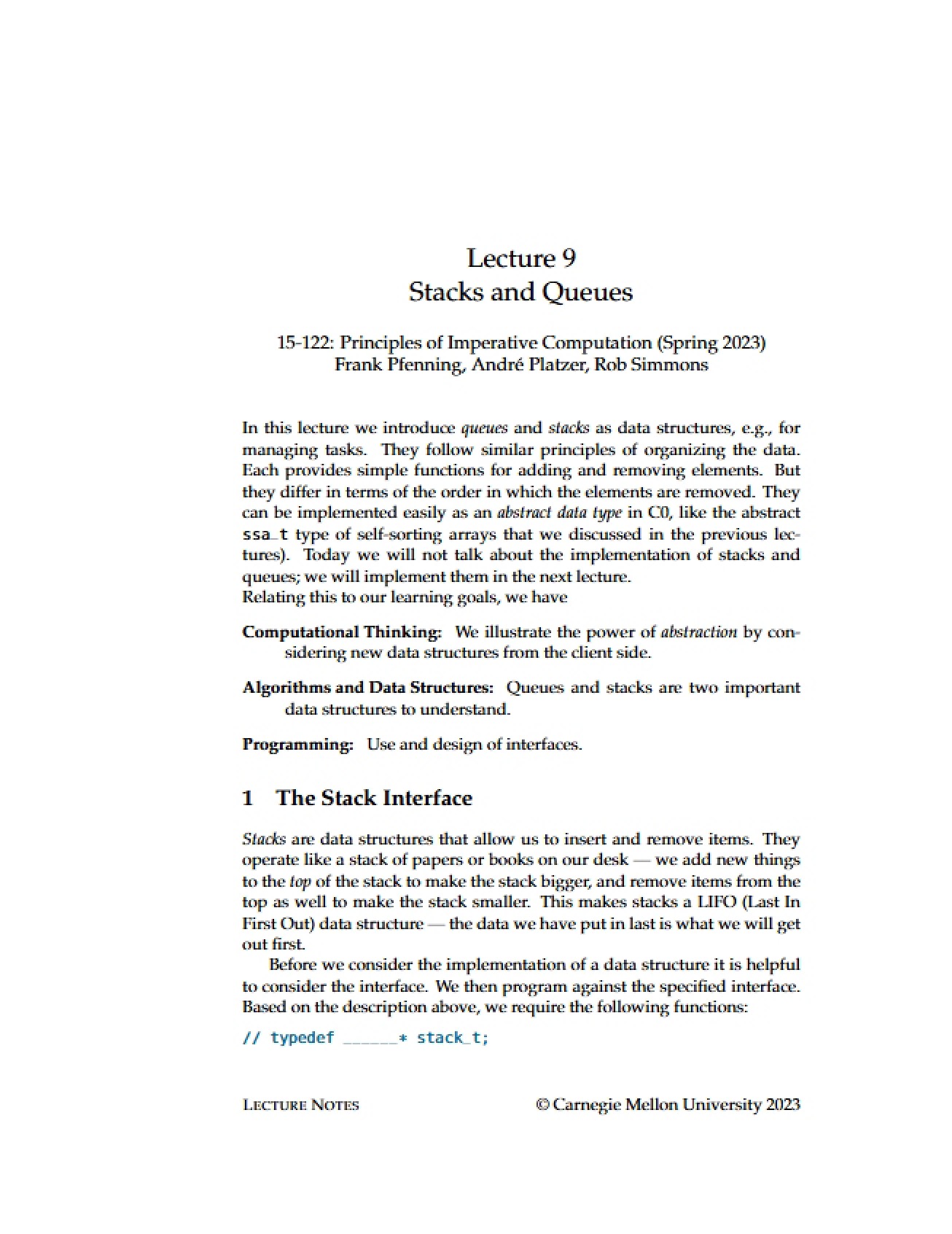 Stacks in Imperative Computation