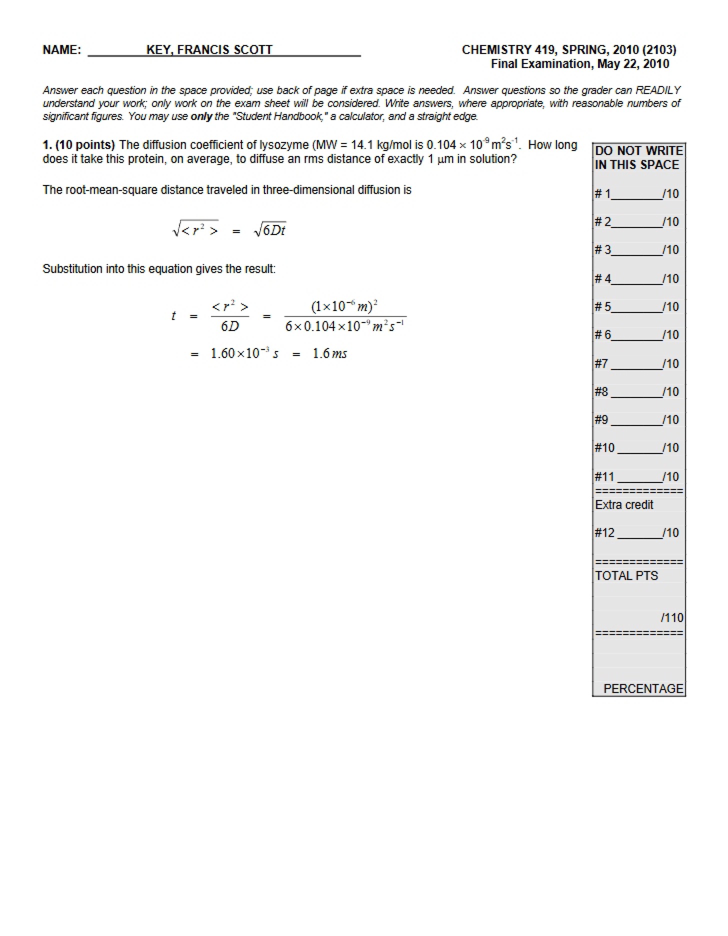 Final Exam CHEM 419