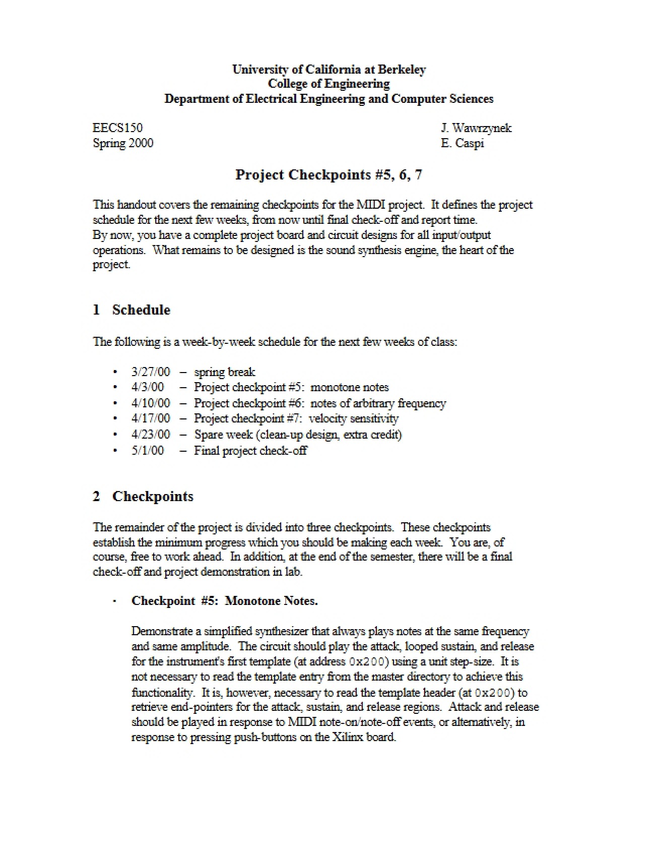 Checkpoints 5, 6, and 7 for Project