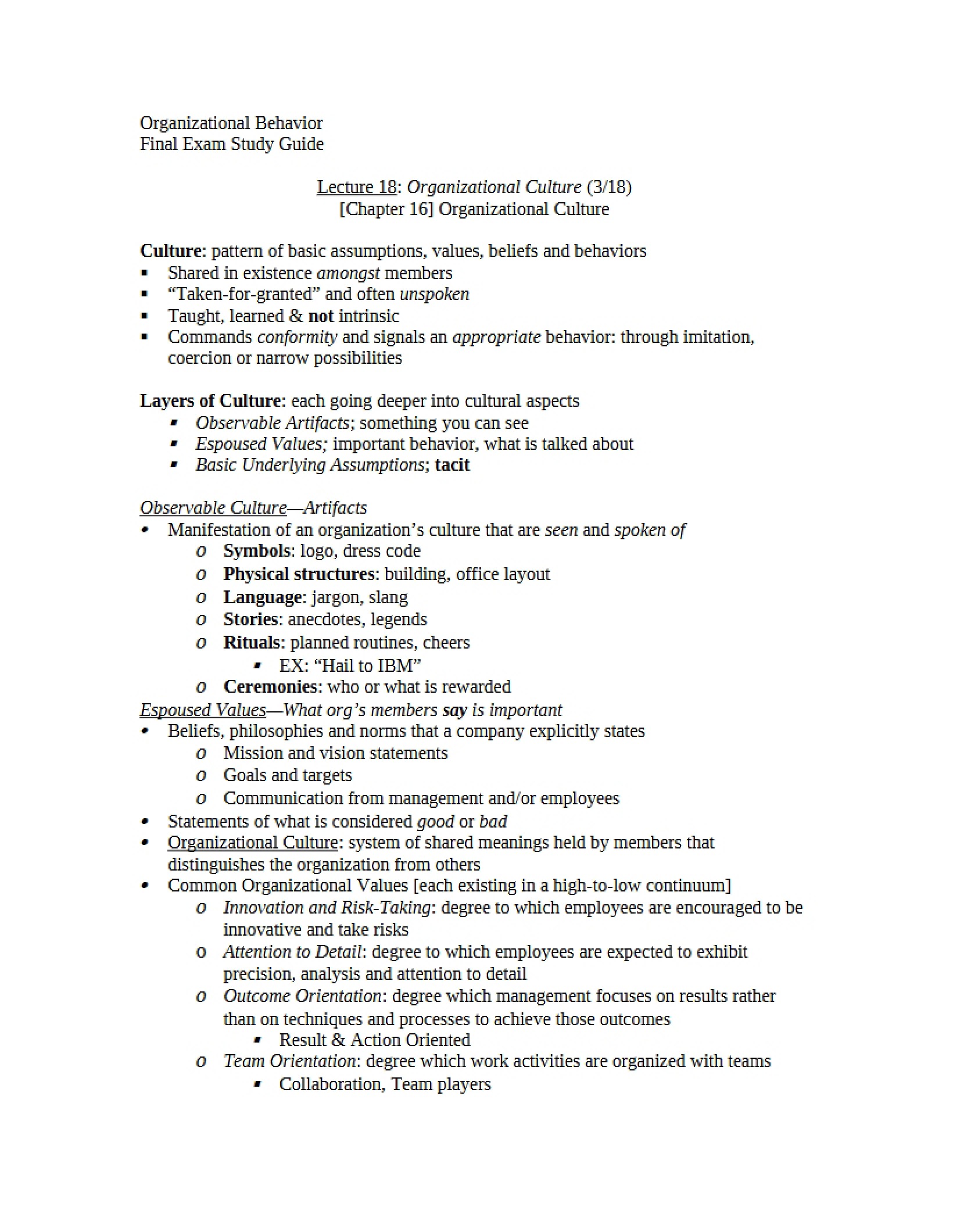 Organizational Behavior Final Guide