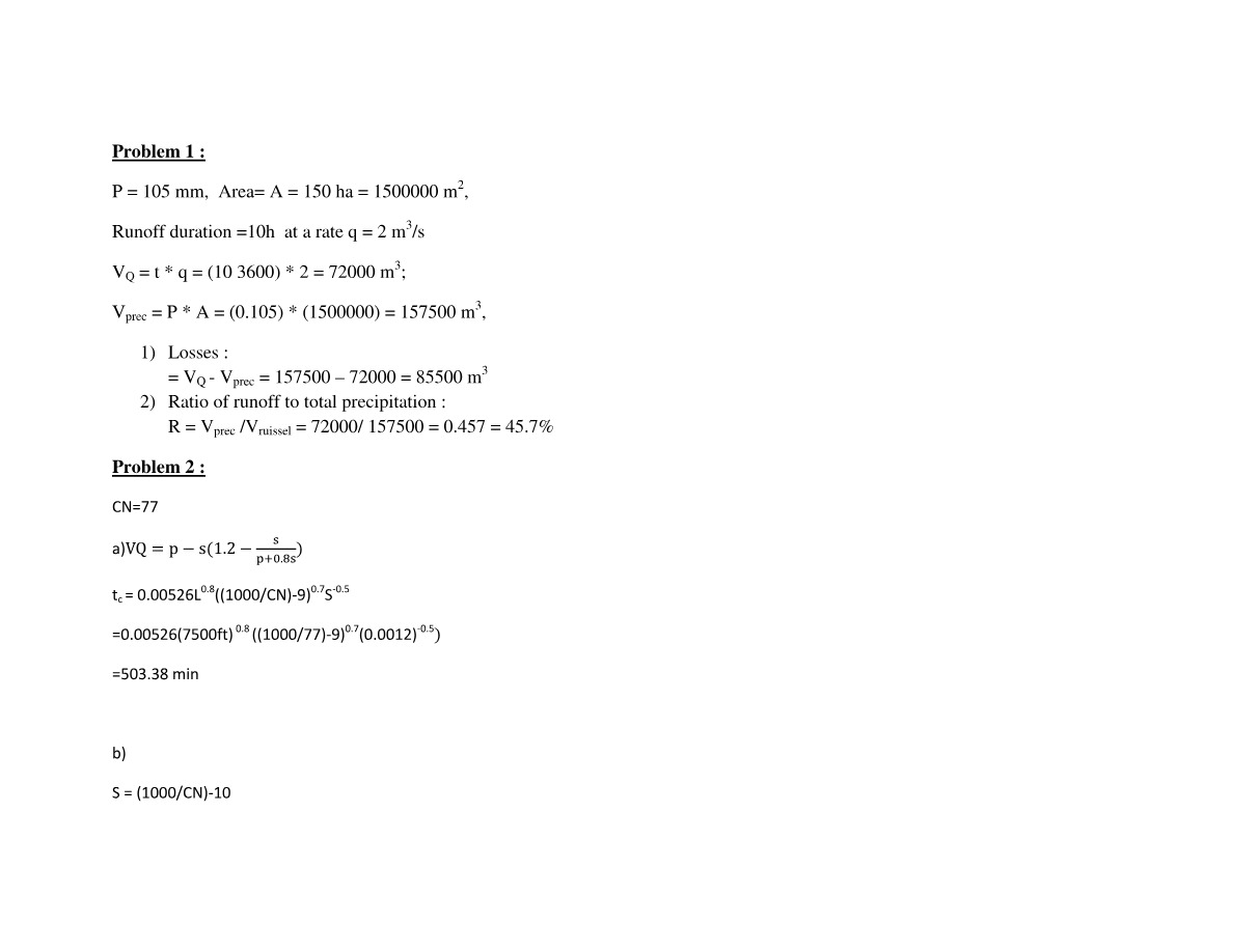 Solutions for Hydrology Problem Set