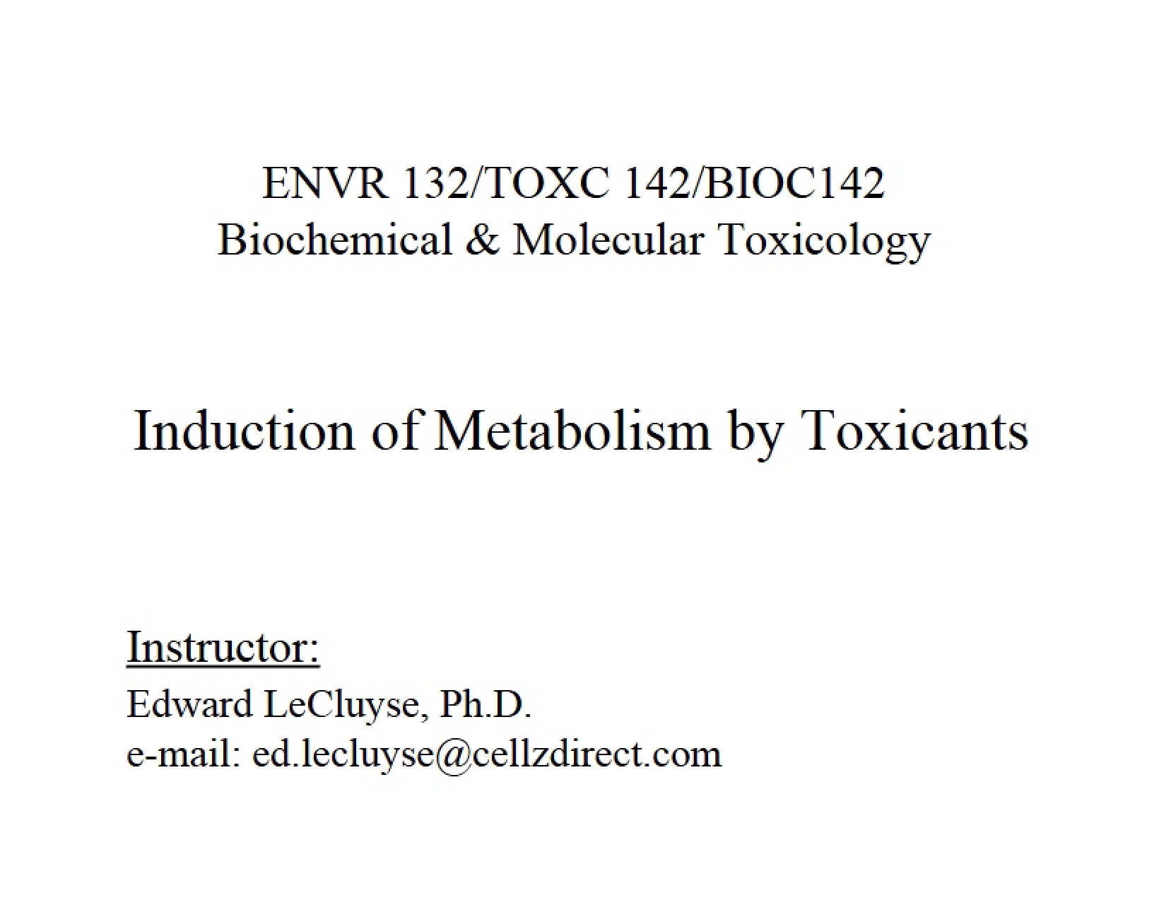 Metabolic Induction by Toxicants