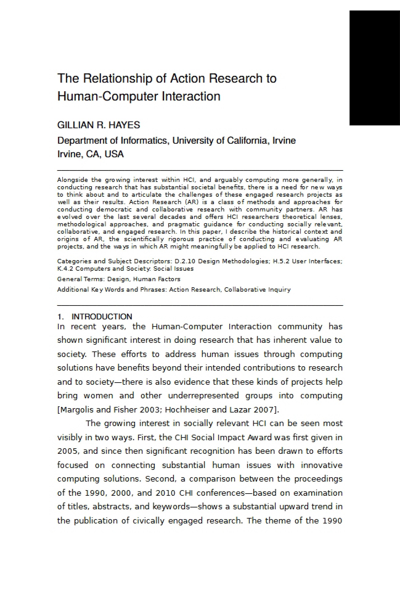 Action Research and Human-Computer Interaction Relationship