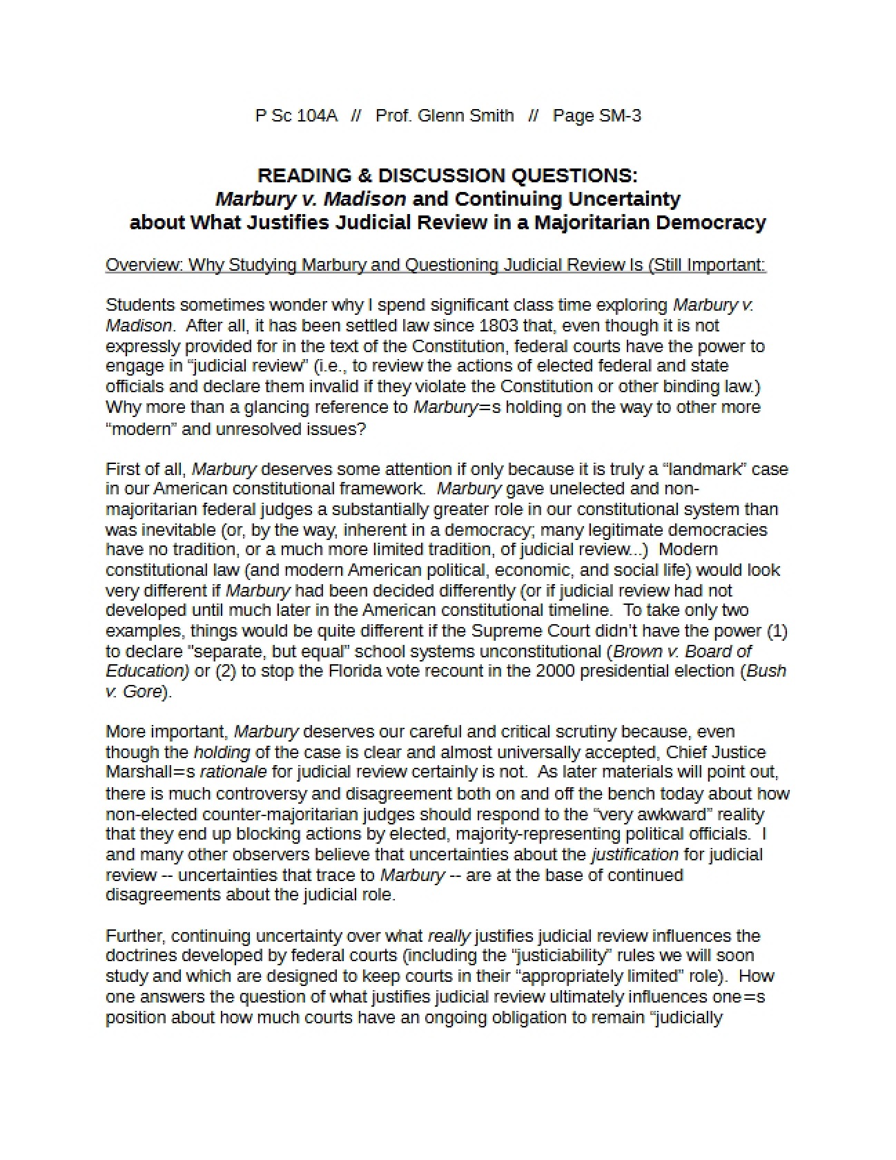 Marbury v. Madison Study Questions