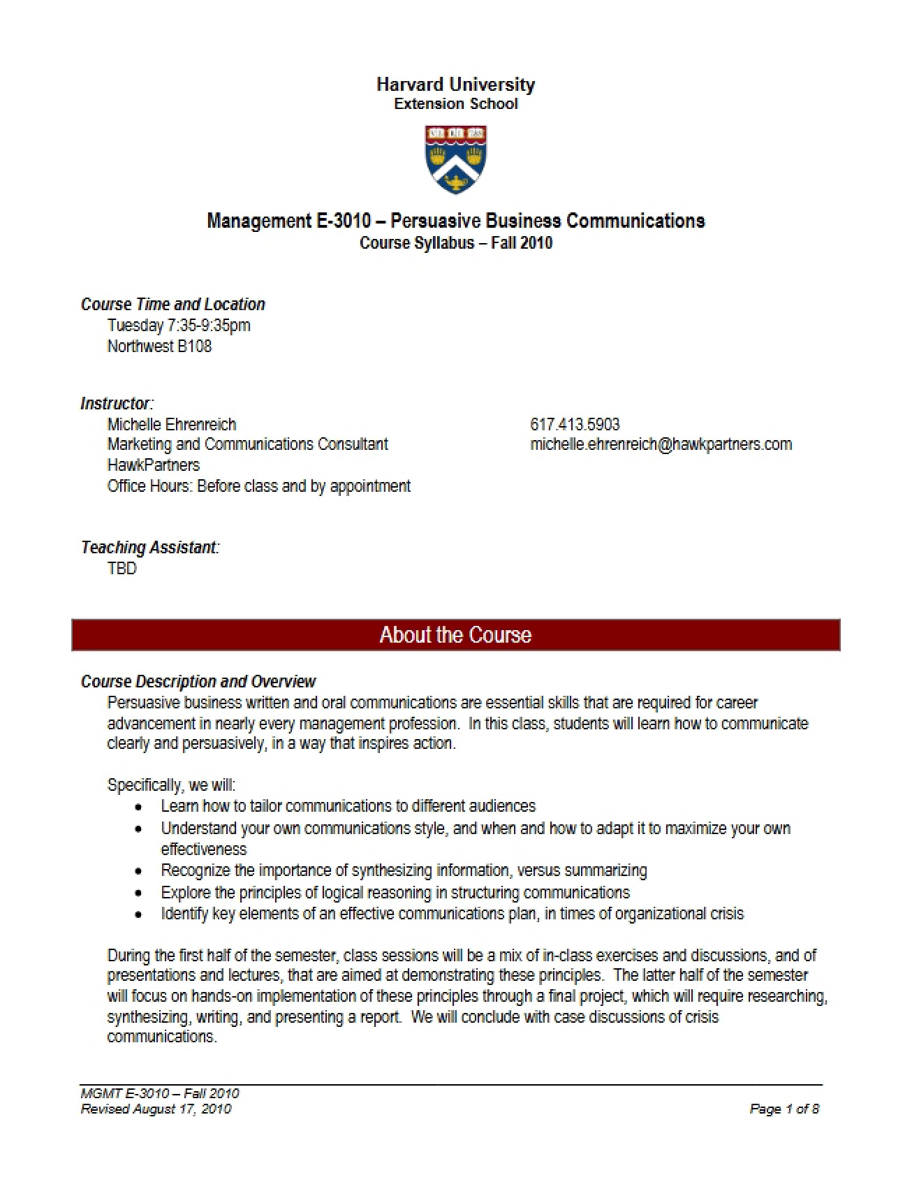 Leadership Communication Fall 2010 Syllabus