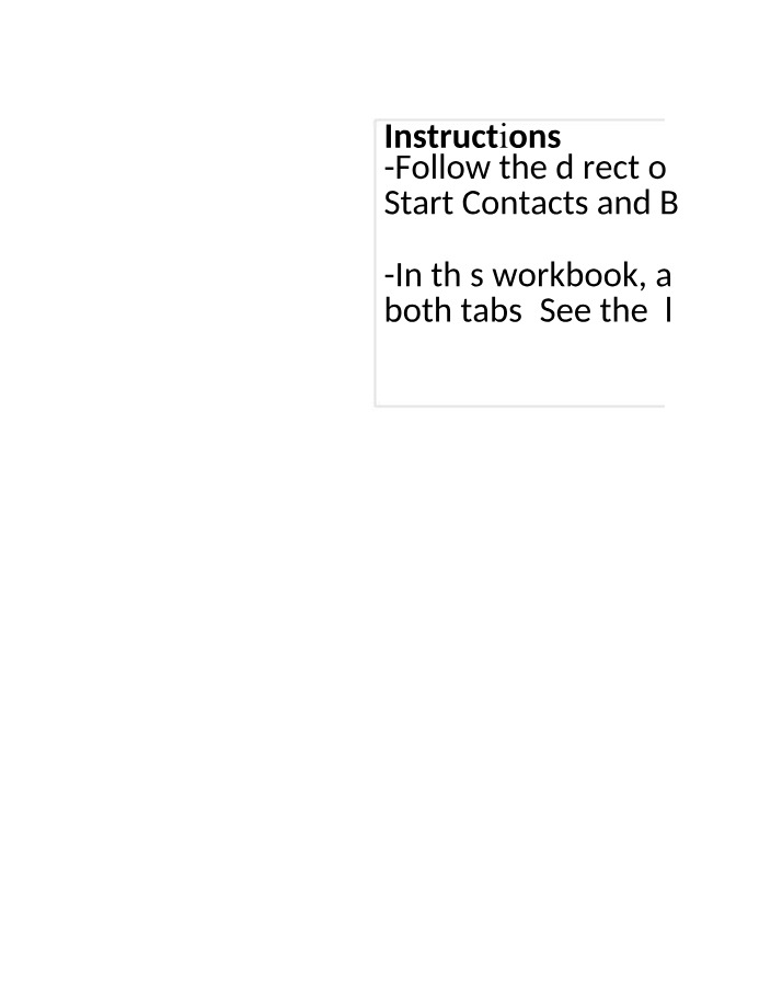 Workbook Instructions - Adding Contacts and Businesses