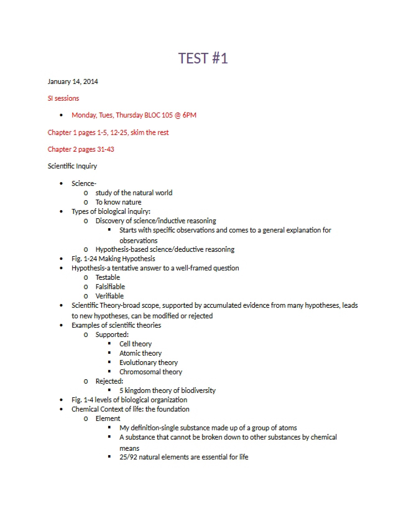 Collection of Notes for Introductory Biology I