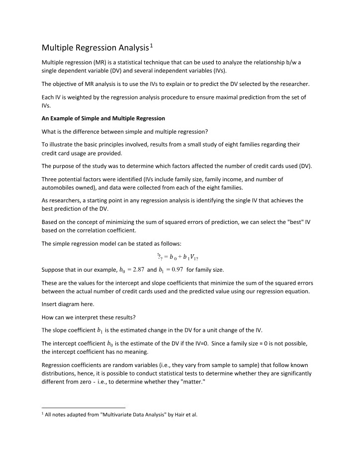 Analysis of Multiple Regression