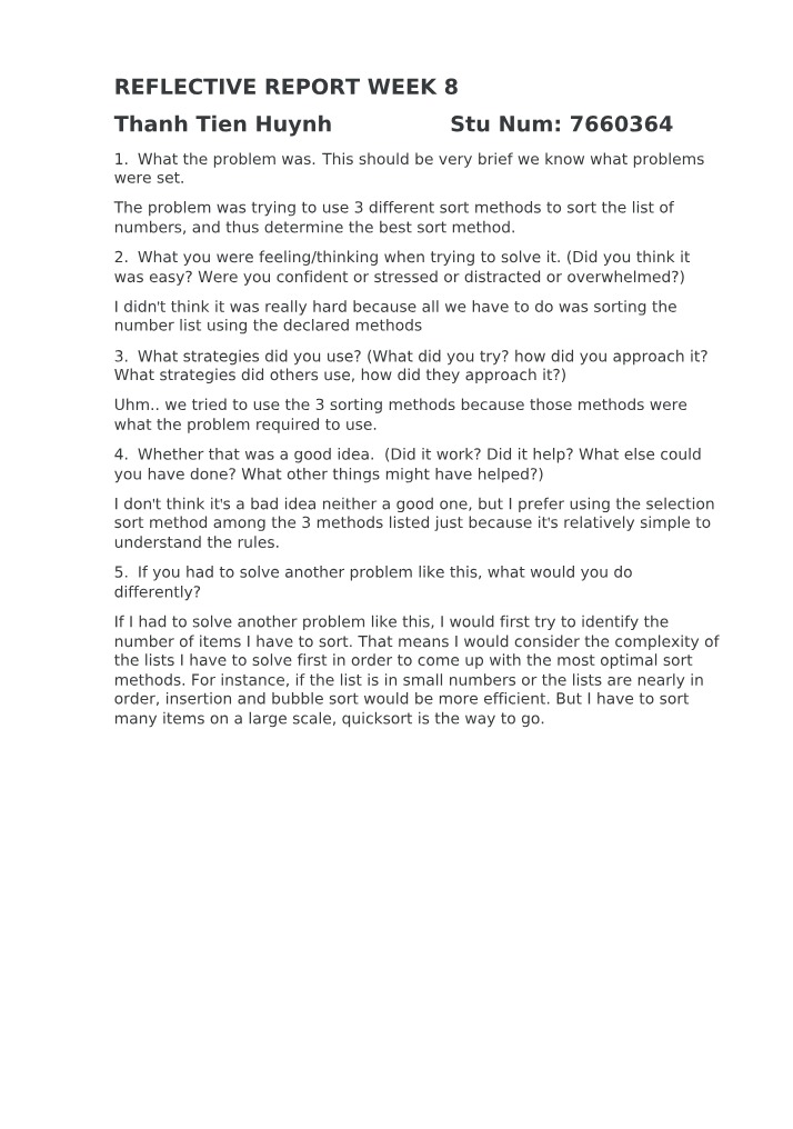 Reflective Report for Week 8