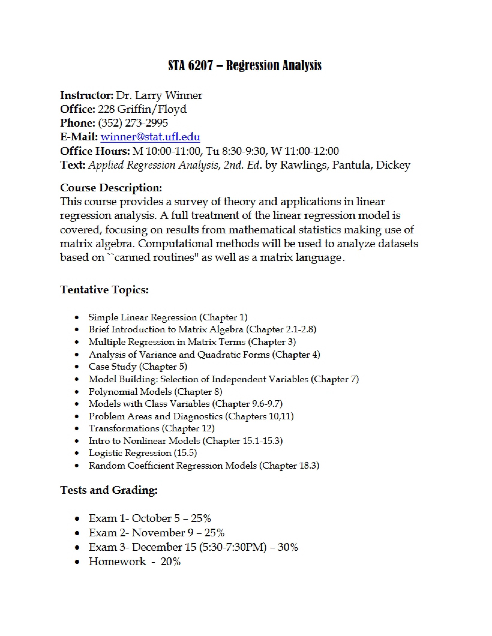 STA 6207 Syllabus