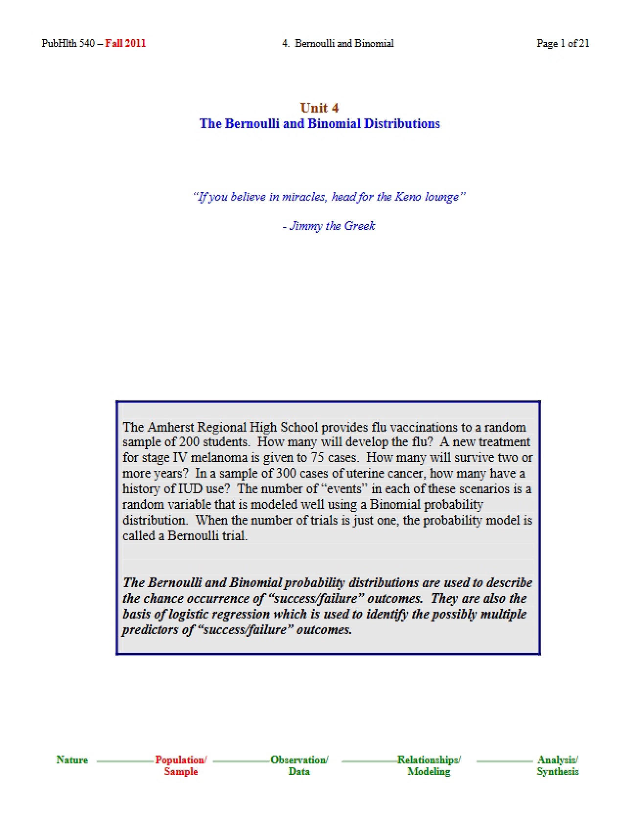 Binomial and Bernoulli Distributions