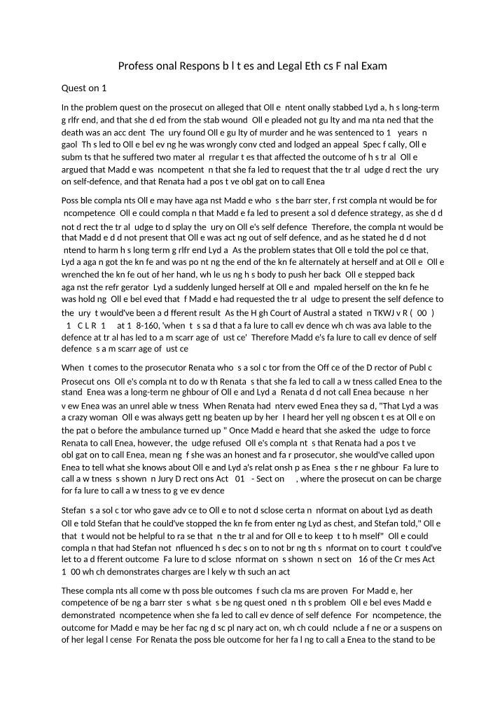Final Exam - Professional Responsibilities and Legal Ethics